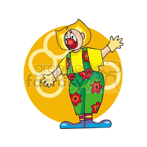 A Happy Clown with Big Flower Pants and Blue Shoes Holding his Arms Out clipart. Commercial use image # 156700