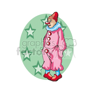 A Shy Clown Wearing a Red Hat Big Shoes and a Large Red Nose clipart. Commercial use image # 156704