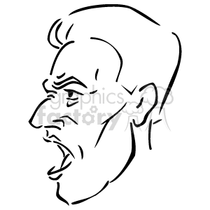 The clipart image features a line drawing of a person's face. The style is simplistic and abstract with clear lines depicting the outline of the face, the hair, a prominent eyebrow, the nose, a mustache, and an open mouth as if the person is speaking or expressing something vocally.