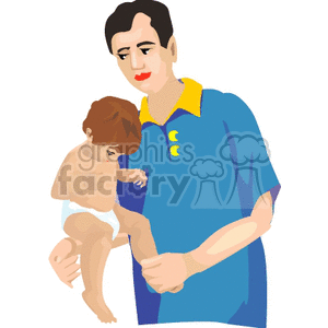 clipart -  single dad holding his child.