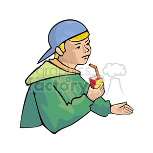 A boy drinking a juice box clipart. Commercial use image # 158692