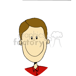 The face of a brown haired boy smiling in a red shirt clipart. Commercial use image # 158775