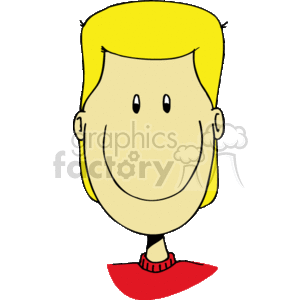 Face of a smiling blonde haired boy in a red shirt animation. Commercial use animation # 158780