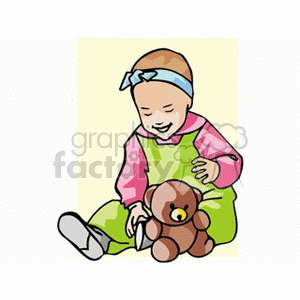 Baby girl with her little stuffed teddy bear clipart. Royalty-free image # 159037