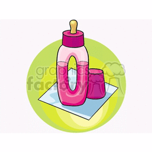 A pink baby bottle filled with juice
