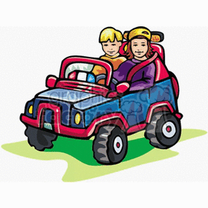 Two Kids Boy and Girl Ridding in a Battery Powered Truck clipart. Royalty-free image # 159068