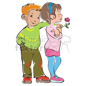 Boy with arm around girl holding a rose clipart. Royalty-free image # 159088