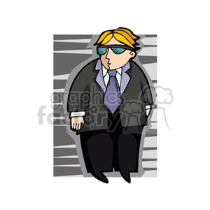 clipart - Cartoon secret agent dressed in black with sunglasses .