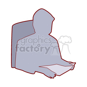 Silhouette of a person sitting at a desk with papers 