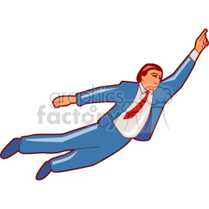 Cartoon business man flying in a suit and tie