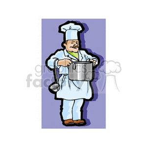 Chef holding a big soup pot clipart. Commercial use image # 160068