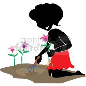 shadow people work working occupations gardening garden flower flowers Clip+Art People Occupations planting+flower