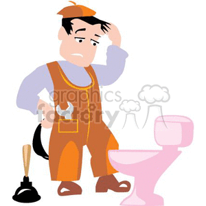 clipart - plumber scratching his head.