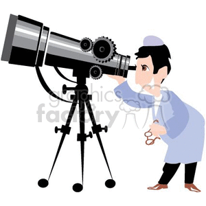 Cartoon astrologer looking through a huge telescope clipart.