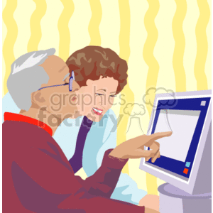 seniors trying to work the computer clipart.