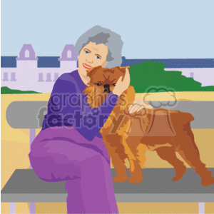 senior lady holding her dog clipart.
