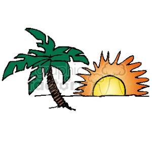   palm tree trees summer vacation beach tropical  SUMMERVACATIONSUNSET01.gif Clip Art Places Landscape 