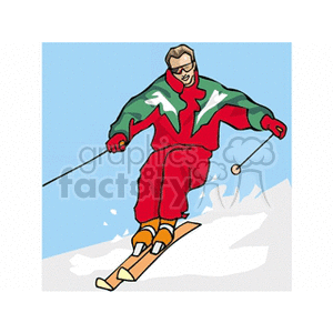 Skier in a red suit clipart. Royalty-free image # 163780