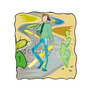   hitchhiker hitchhikers people road roads traveling travel cactus cactuses  autostop4.gif Clip Art Places Outdoors 