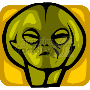 The clipart image features the stylized head of an extraterrestrial being commonly associated with the archetype of a 'little green man' from Martian or Sci-Fi lore. It has a large, domed forehead, large black eyes, a small nose and mouth, and is depicted with a greenish complexion.