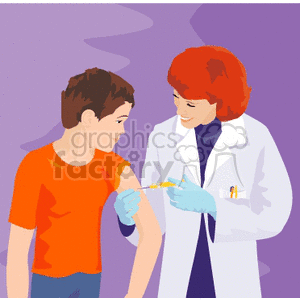 Boy getting a shot from the doctor