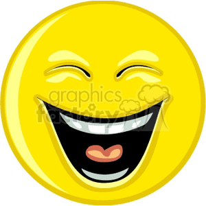The clipart image shows a yellow circle with a laughing face, commonly known as an emoticon or smiley. The face is wearing a wide grin and closed eyes, indicating laughter and happiness. The image is designed to be cartoonish and funny, and it falls under the category of signs/symbols often used to convey emotions or moods in digital communication.
