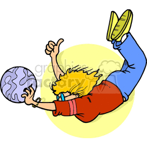 women falling with fingers stuck in bowling ball clipart.