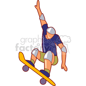 A Boy with all his Gear on Skating on a Yellow Board clipart. Commercial use image # 169570