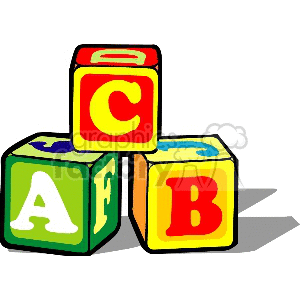 The clipart image shows a set of colorful blocks, each block featuring a letter of the alphabet. The letters are in uppercase and the blocks are arranged in a scattered fashion, on top of each other
