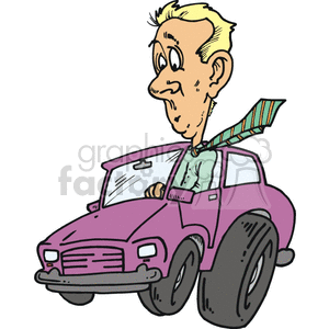 cartoon man driving a purple car clipart. Commercial use image # 172845