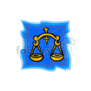 The clipart image depicts the Libra zodiac sign symbol, which is represented by a pair of scales. The scales are colored golden and set against a stylized blue background that has a light wavy pattern, possibly suggesting balance and harmony which are associated with the Libra sign in astrology.