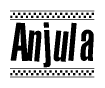The clipart image displays the text Anjula in a bold, stylized font. It is enclosed in a rectangular border with a checkerboard pattern running below and above the text, similar to a finish line in racing. 