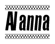 The image contains the text Alanna in a bold, stylized font, with a checkered flag pattern bordering the top and bottom of the text.
