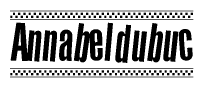 The clipart image displays the text Annabeldubuc in a bold, stylized font. It is enclosed in a rectangular border with a checkerboard pattern running below and above the text, similar to a finish line in racing. 