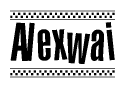The clipart image displays the text Alexwai in a bold, stylized font. It is enclosed in a rectangular border with a checkerboard pattern running below and above the text, similar to a finish line in racing. 