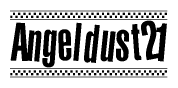 The image contains the text Angeldust21 in a bold, stylized font, with a checkered flag pattern bordering the top and bottom of the text.