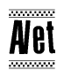 The image contains the text Alet in a bold, stylized font, with a checkered flag pattern bordering the top and bottom of the text.