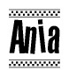 The image is a black and white clipart of the text Ania in a bold, italicized font. The text is bordered by a dotted line on the top and bottom, and there are checkered flags positioned at both ends of the text, usually associated with racing or finishing lines.