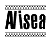 The clipart image displays the text Alisea in a bold, stylized font. It is enclosed in a rectangular border with a checkerboard pattern running below and above the text, similar to a finish line in racing. 
