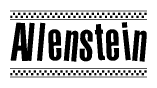 The image contains the text Allenstein in a bold, stylized font, with a checkered flag pattern bordering the top and bottom of the text.