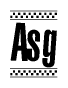 The clipart image displays the text Asg in a bold, stylized font. It is enclosed in a rectangular border with a checkerboard pattern running below and above the text, similar to a finish line in racing. 
