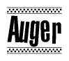 The clipart image displays the text Auger in a bold, stylized font. It is enclosed in a rectangular border with a checkerboard pattern running below and above the text, similar to a finish line in racing. 