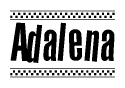 The image contains the text Adalena in a bold, stylized font, with a checkered flag pattern bordering the top and bottom of the text.