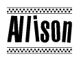 The image contains the text Allison in a bold, stylized font, with a checkered flag pattern bordering the top and bottom of the text.