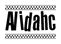 The clipart image displays the text Alidahc in a bold, stylized font. It is enclosed in a rectangular border with a checkerboard pattern running below and above the text, similar to a finish line in racing. 