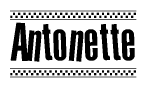 The image contains the text Antonette in a bold, stylized font, with a checkered flag pattern bordering the top and bottom of the text.
