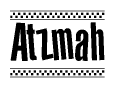 The clipart image displays the text Atzmah in a bold, stylized font. It is enclosed in a rectangular border with a checkerboard pattern running below and above the text, similar to a finish line in racing. 