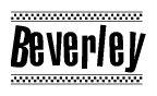 The clipart image displays the text Beverley in a bold, stylized font. It is enclosed in a rectangular border with a checkerboard pattern running below and above the text, similar to a finish line in racing. 
