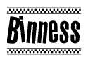 The clipart image displays the text Binness in a bold, stylized font. It is enclosed in a rectangular border with a checkerboard pattern running below and above the text, similar to a finish line in racing. 