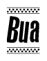 The clipart image displays the text Bua in a bold, stylized font. It is enclosed in a rectangular border with a checkerboard pattern running below and above the text, similar to a finish line in racing. 